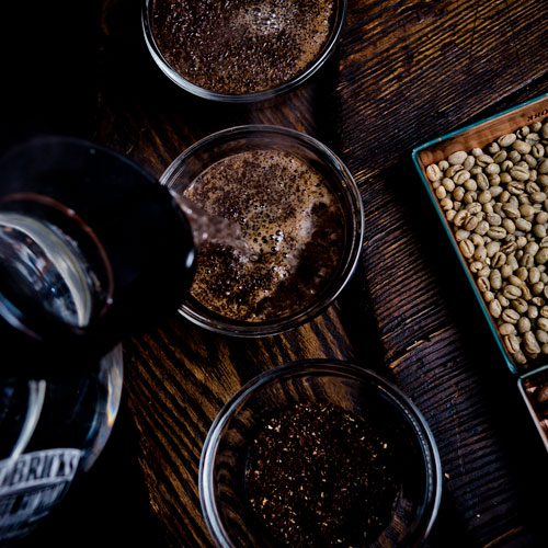 Hot Water poured over grinds for Cupping